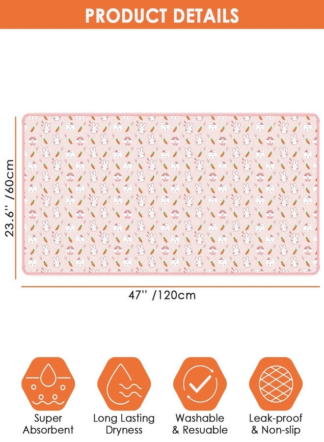 Bissap 2 Packs Guinea Pig Cage Liners, 47''X24'' Washable Guinea Pig Pee Pads Non Slip Reusable Fast and Super Absorbent Bedding for Small Animals Rabbit Hamster Chinchillas Rat - Pink - Image 2
